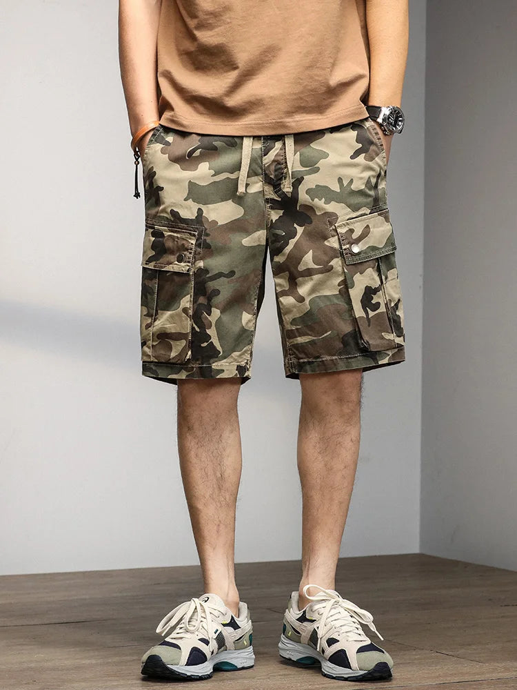 2024 Men's Shorts Camouflage Grey Summer Casual Elastic Waist Knee Length Camo Cargo Short Men Stretch Drawstring Cotton Bermuda