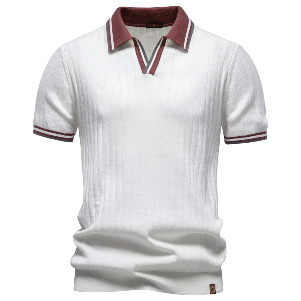 Men's Polo Shirt 100% Cotton Soft Skin Friendly Solid Color Collar Elegant Casual Old Money Style Men Clothing