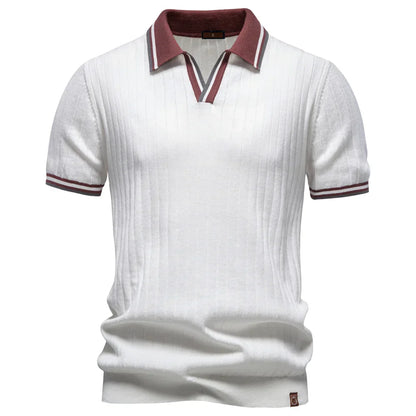 Men's Polo Shirt 100% Cotton Soft Skin Friendly Solid Color Collar Elegant Casual Old Money Style Men Clothing