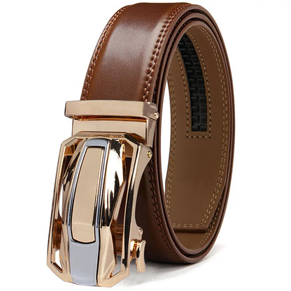 Men Belt High Quality Genuine Leather Belt Metal Alloy Automatic Buckle Brand Luxury Design Waist Belts for Men 150cm Size