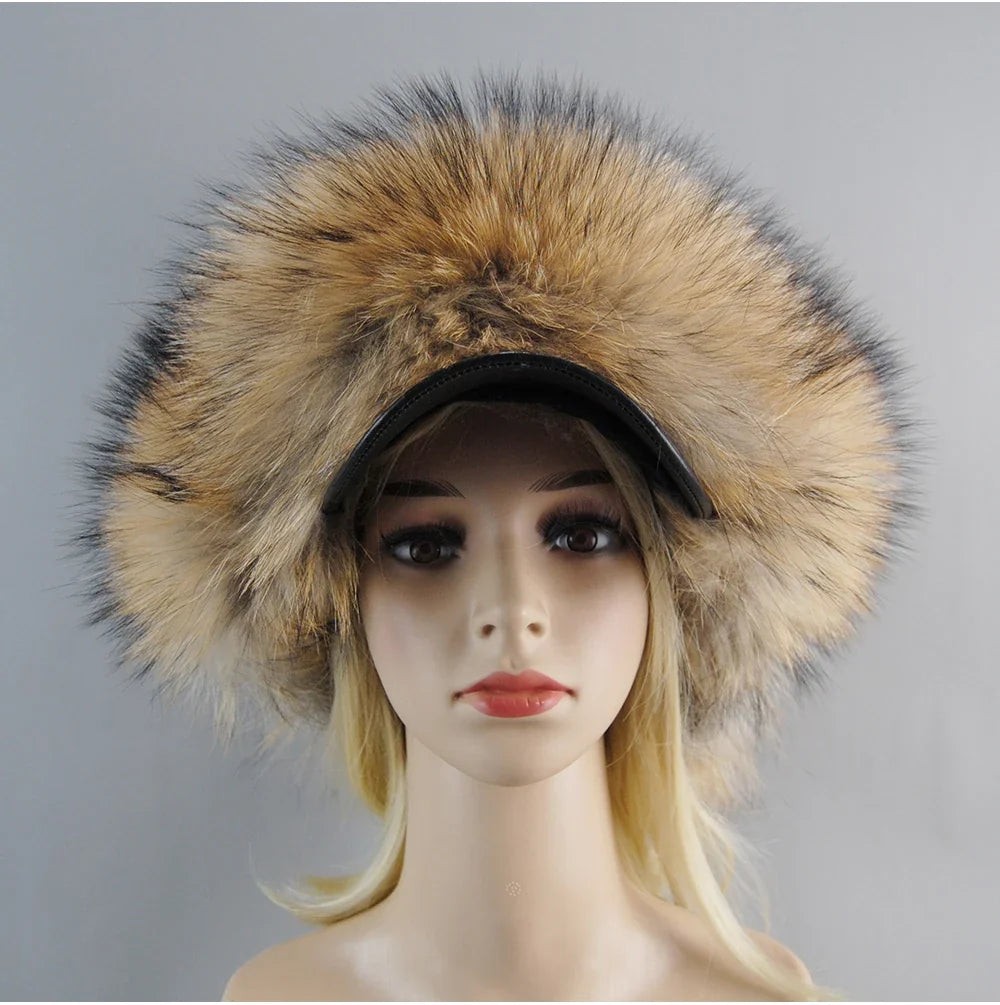 100% Real Fox Fur Hat Women's Russian Ushanka Aviator Trapper Snow Skiing Hat Caps Earflap Winter Raccoon Fur Bomber Hat