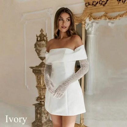 Simple A-Line Mini Wedding Dresses Elegant Long Sleeves Pleat Pearls Strapless Sexy Backless with Lace Up Short Gowns Customized