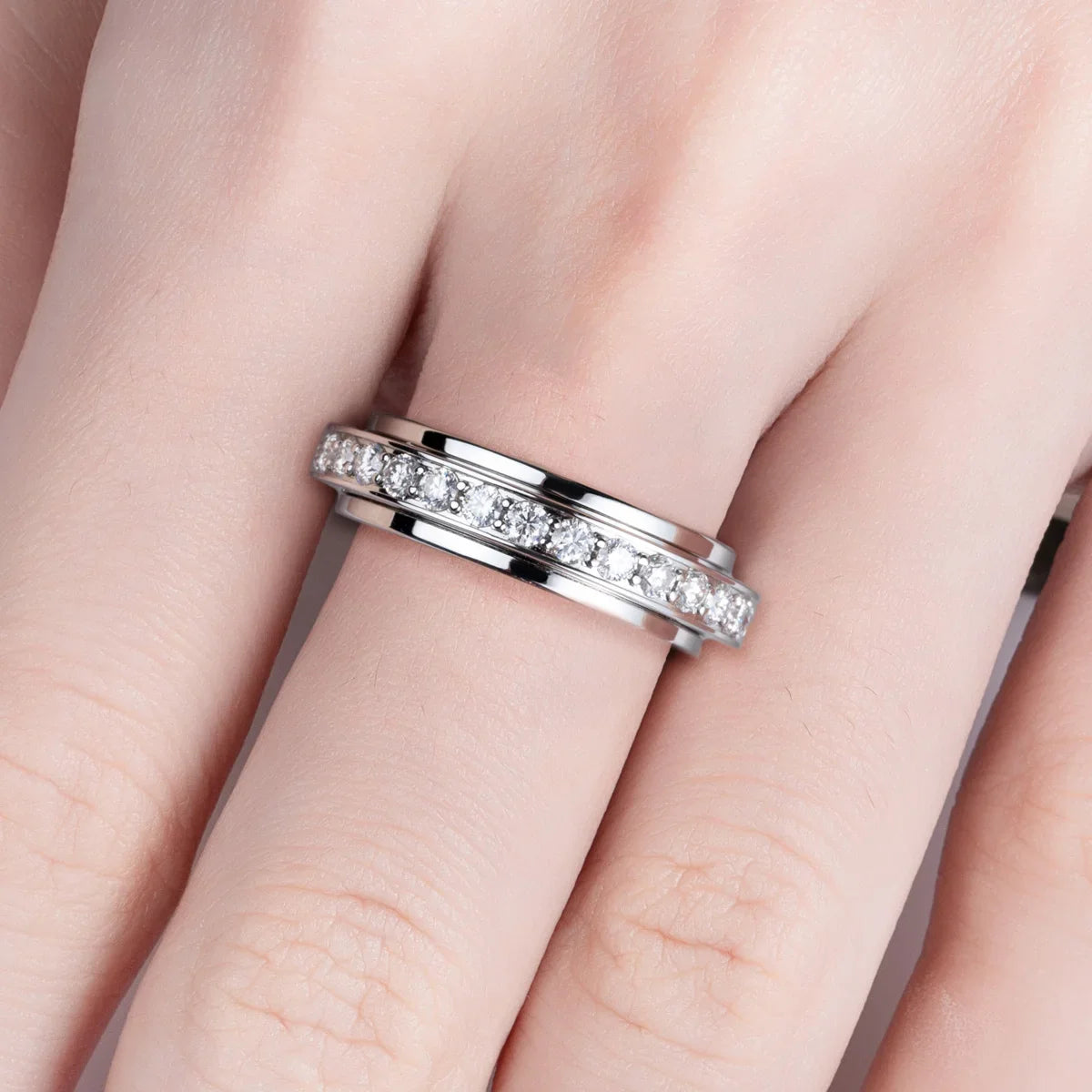 Moissanite Spinner Eternity Band Rings 14k Gold Plated Fidget Spinners Wedding Band Ring Unzip Jewelry Gifts Wholesale
