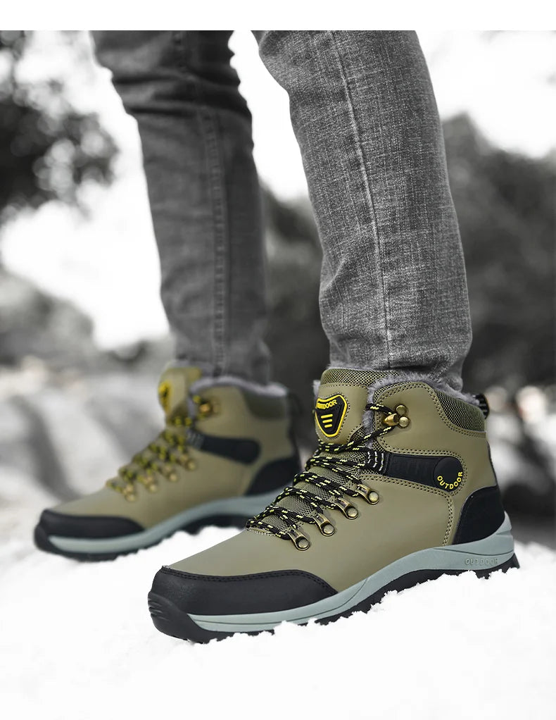 Men's Winter Snow Boots High Top Waterproof Sneakers Warm Plush Climbing Boots Plush Leisure Multi-Function Mountaineering Shoe