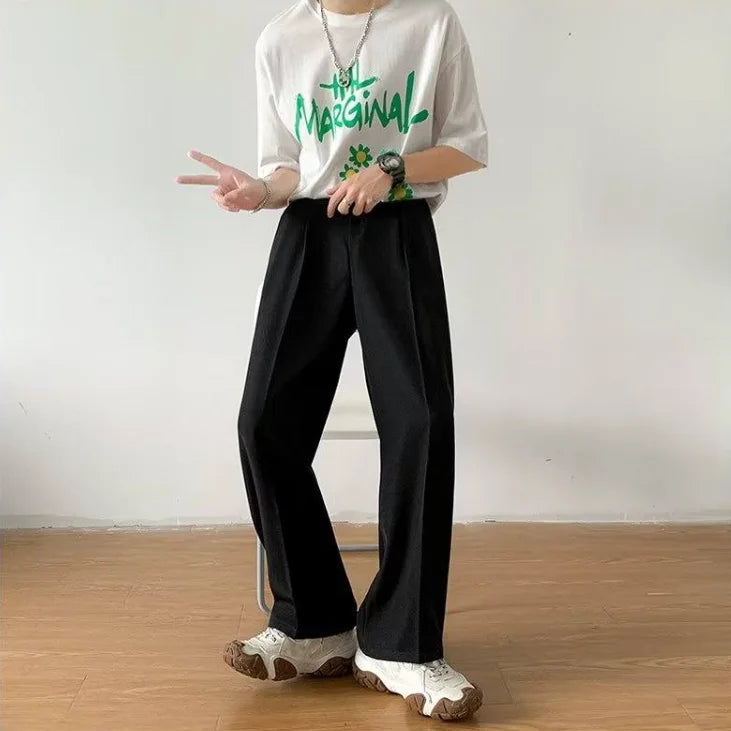 Brown Black Suit Pants Men Fashion Social Mens Dress Pants Korean Loose Straight Wide Leg Pants Mens Office Formal Trousers