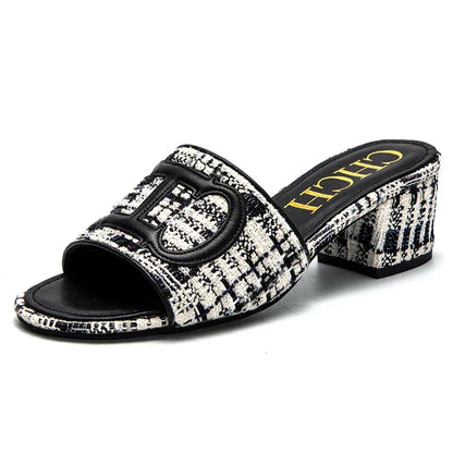 Slippers New summer Brand Fabric Low Heel Sandals Outdoor Business Commuter Women's Shoes 2024