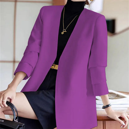 Fashionable Versatile Spring Autumn Women's Blazer Jacket Korean Style Street Style Long Sleeve Suit Coat Pure Color Commute...
