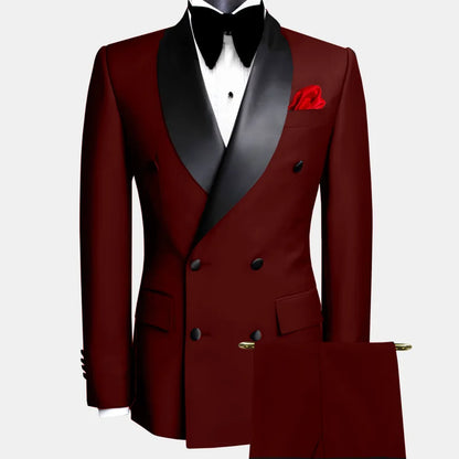 Men's Double Breasted Tuxedo Suit Slim Fit Shawl Lapel Formal Jacket & Pants Set for Wedding Party Prom