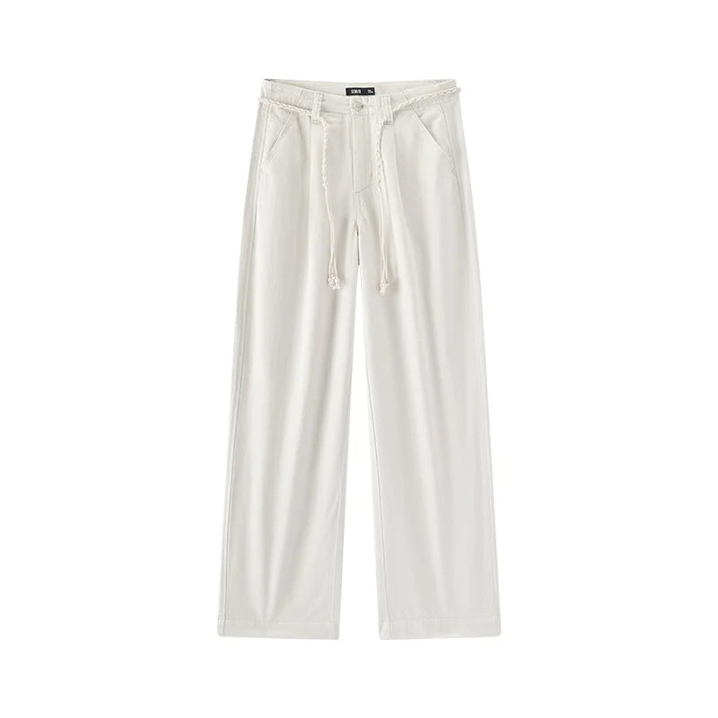 Women Jeans Soft Cool Belted Loose Wide Leg Denim Pants 2026 Summer Casual Daily