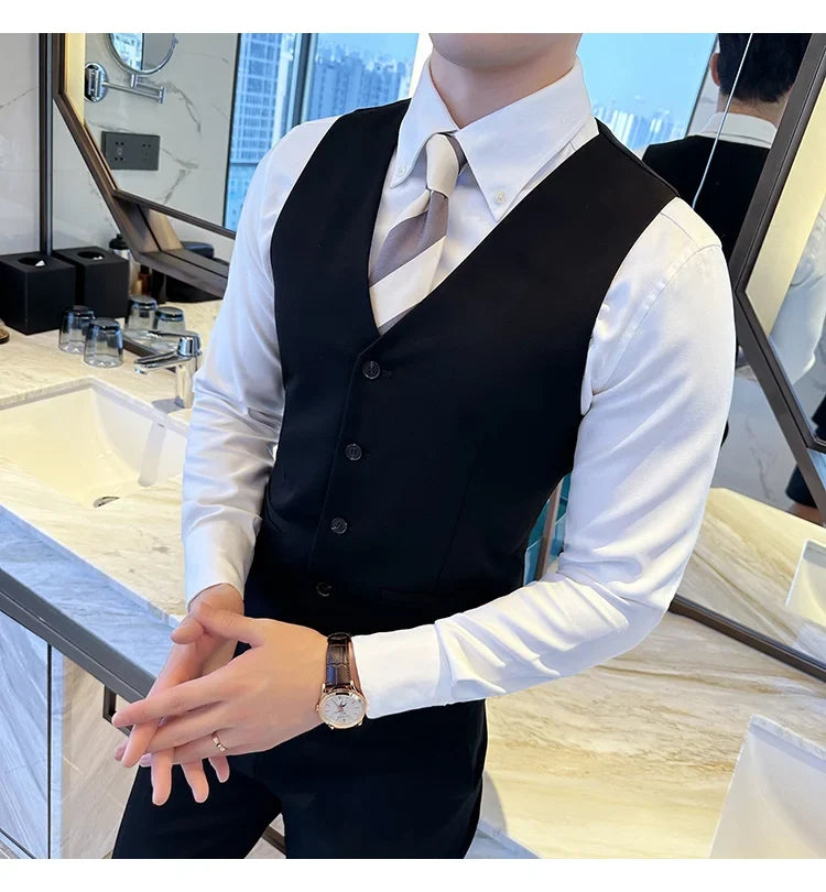 ( Vest + Pants) Men Luxury High Quality Business Suit Vest 2 pieces Formal Groom Wedding Dress Vest Set Fashion Club Clothing