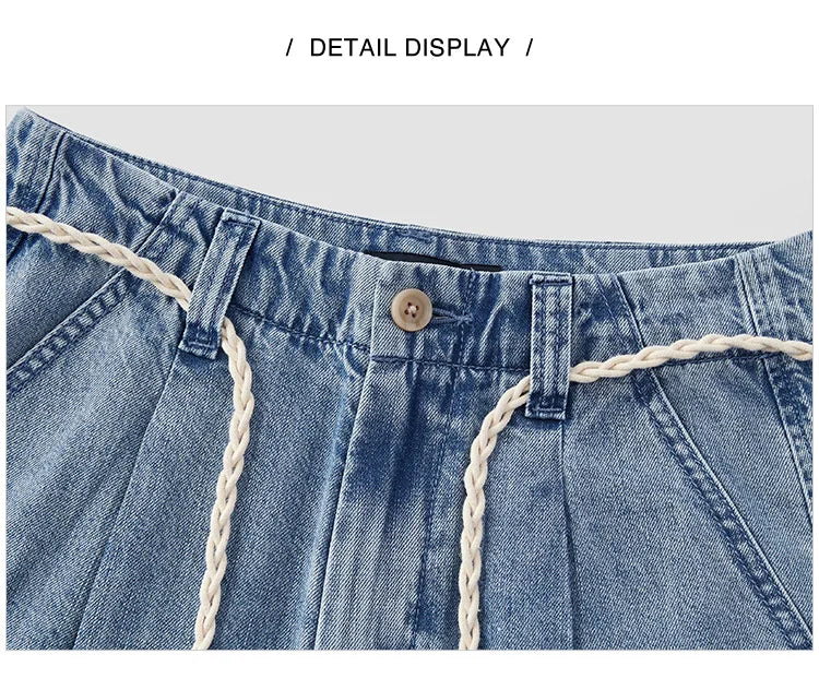 Women Jeans Soft Cool Belted Loose Wide Leg Denim Pants 2026 Summer Casual Daily