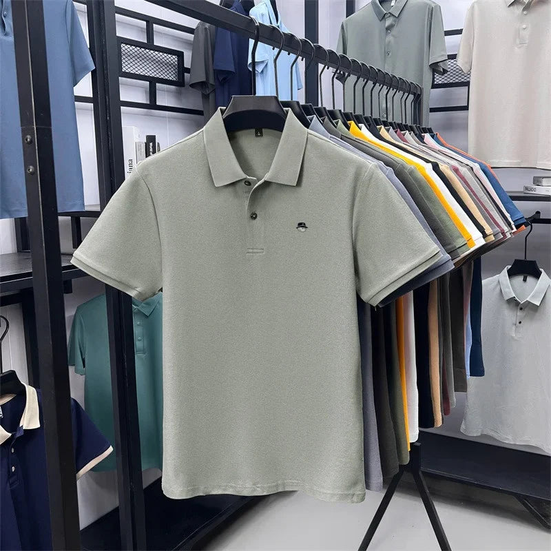 Men's Cotton100% High End Brand Lapel Polo Shirt Summer New Solid Color Print Short Sleeve T-Shirt Casual Breathe Men's Clothing