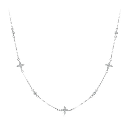 925 Sterling Silver Flower Necklace for Women, Real Gold Plated Dainty Small Flower Charm Trendy Choker Necklace BSN406