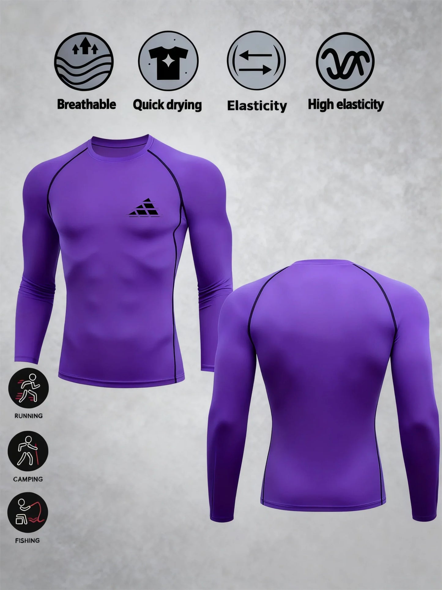Men Sport T-shirt Quick Dry Triangular print Running Shirt Long Sleeve Compression Top Gym T Shirt Men Fitness Tight Rashgard ﻿