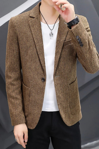Blazer New Men's Fashion Business Vertical Strip Gentleman Slim Wool Shopping Outdoor Performance Wedding Banquet Casual Blazer