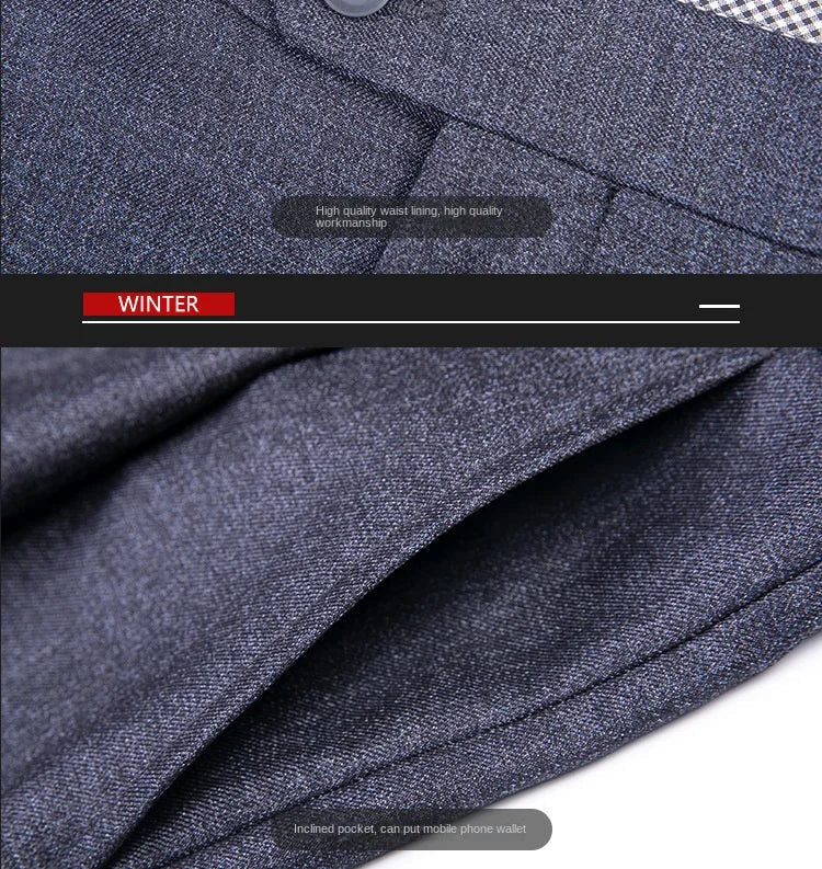 Double Pleated Mens British Pants High Waist Thicken Straight Business Black Formal Clothes For Mens Dress Trousers size 42 44