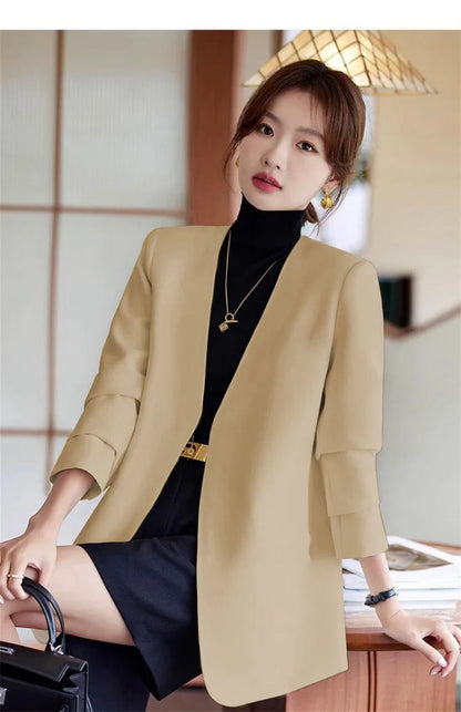 Fashionable Versatile Spring Autumn Women's Blazer Jacket Korean Style Street Style Long Sleeve Suit Coat Pure Color Commute...
