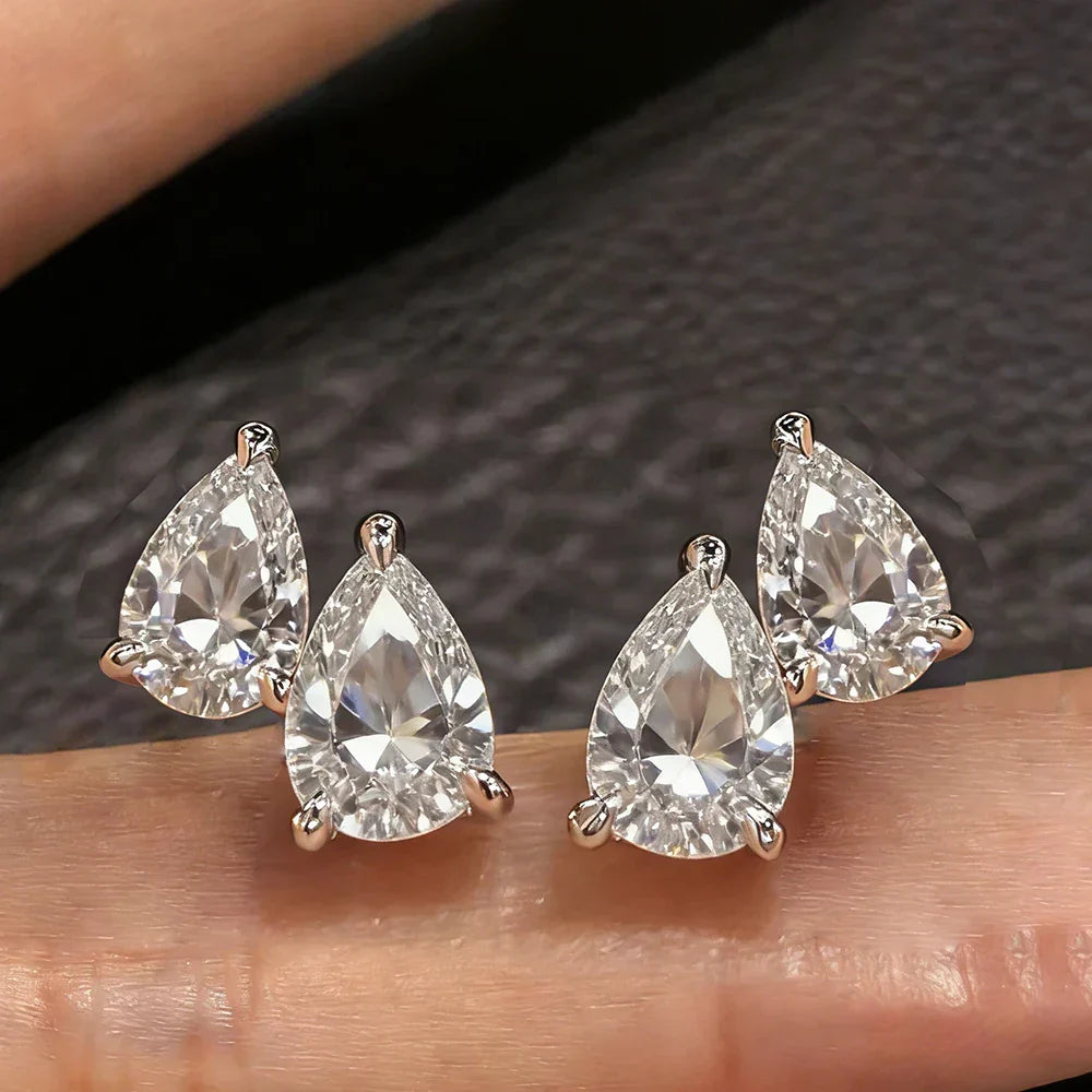 2-Stone Waterdrop Moissanite Stud Earrings for Women 925 Sterling Silver 3cttw Pear Cut Lab Diamond Ear Studs with Certificate