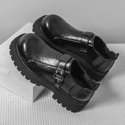 Thick Bottom Leather Mens Dress Shoes Lace-Up Formal Male Casual Shoes Street Style Business Shoes Non-slip Man Oxfords Footwear