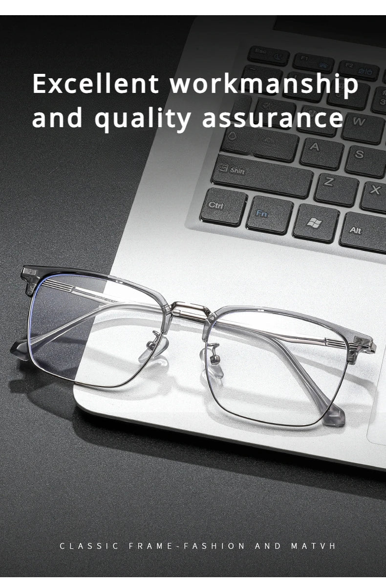 Men's Classic Business Eyeglasses Frames Anti-Blue Light Reading Glasses Myopia Hyperopia Customizable Prescription KE001
