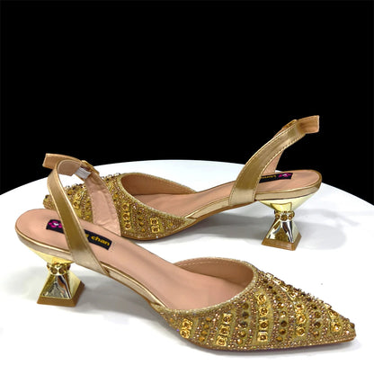 2025 Elegant Multicolor Color Women's  Heels and Rhinestone Handbag Set - Italian Design for Weddings and Parties