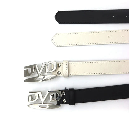 Unisex Nostalgic DVD Buckle Belt Versatile Black White Decorative Waist Straps Belt for Men Women Jeans Matching Gift for Her