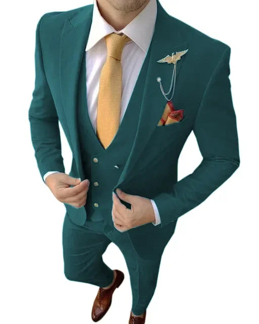 12 Colors Formal Business Men Suit Costume Homme Tuxedos For Wedding Bridegroom 3 Pcs Prom Slim Fit Blazers Jacket Pant Vest