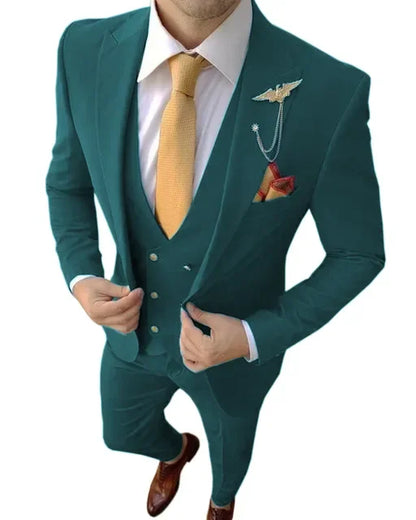 12 Colors Formal Business Men Suit Costume Homme Tuxedos For Wedding Bridegroom 3 Pcs Prom Slim Fit Blazers Jacket Pant Vest
