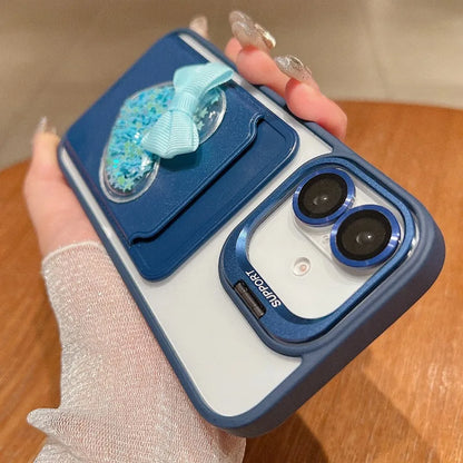 Luxury Metal Stand Exquisite Heart Card Bag Shock Proof Case for iPhone 17 16 15 14 13 12ProMax Plus Send camera protective film