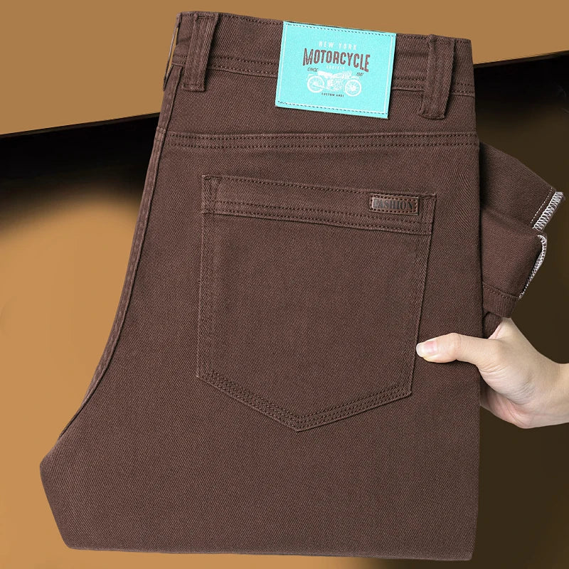 Classic Style 3 Colors Autumn Men's Slim Brown Jeans High Quality Business Casual High Stretch Denim Pants Male Brand Trousers