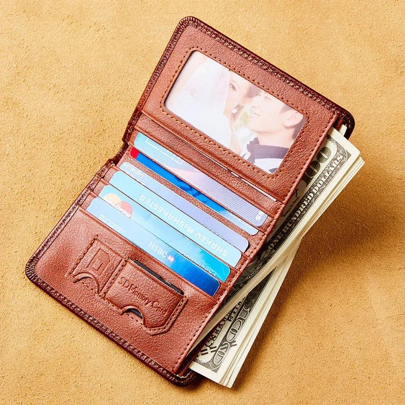 Portefeuille en cuir véritable pour hommes, deux sacs pliants, porte-cartes RFID, portefeuille pour hommes, portefeuilles de luxe de haute qualité, carrés