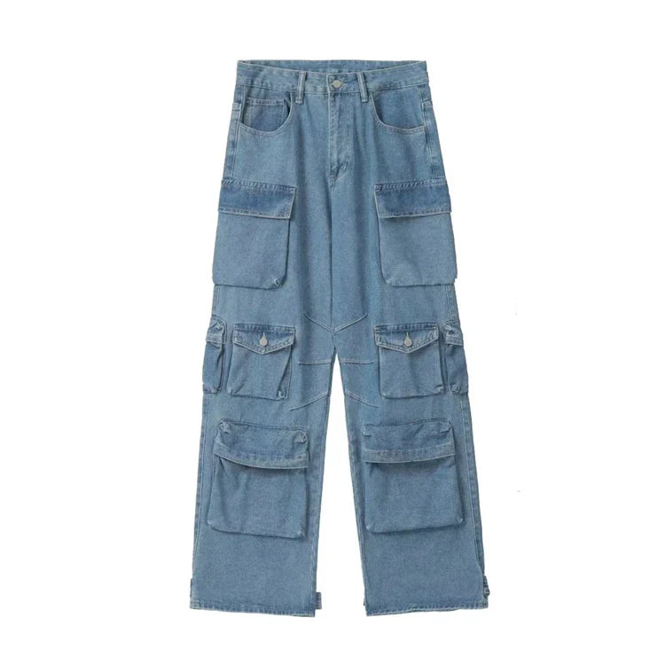 Y2K Cargo Jeans Women's Baggy Wide Leg Multi-Pocket Fashion Denim Pants Harajuku Streetwear Female Vintage Loose Casual Pants