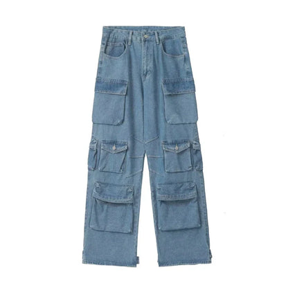 Y2K Cargo Jeans Women's Baggy Wide Leg Multi-Pocket Fashion Denim Pants Harajuku Streetwear Female Vintage Loose Casual Pants