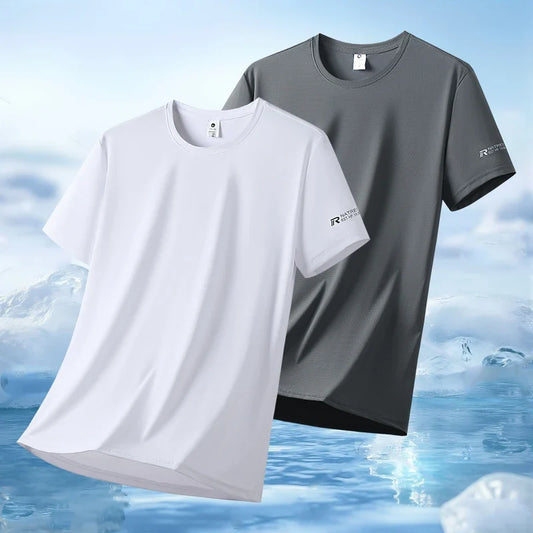 Summer Ice Silk High Elastic Men's Sports and Leisure T-shirt Comfortable Breathable Sweat-absorbing Quick Drying Top
