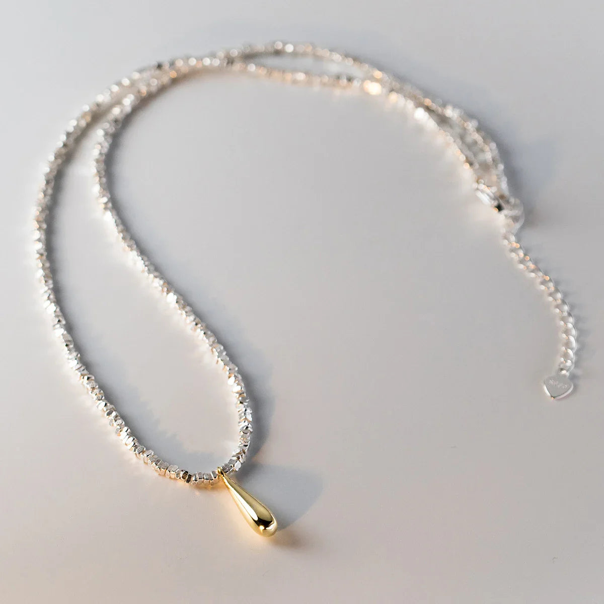 925 Sterling Silver Geometric Fashion Link Chain Necklace Classic Gold Color Water Drop Pendant For Women Fine Jewelry