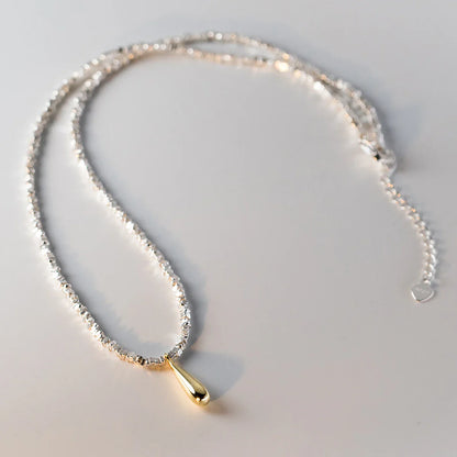 925 Sterling Silver Geometric Fashion Link Chain Necklace Classic Gold Color Water Drop Pendant For Women Fine Jewelry