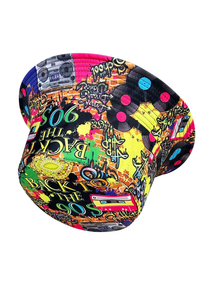 Fashion Retro Graffiti 80s 90s Bucket Hat for Men Women Funny Summer Spring Beach Fishing Hat Packable Outdoor Sun Fisherman Hat