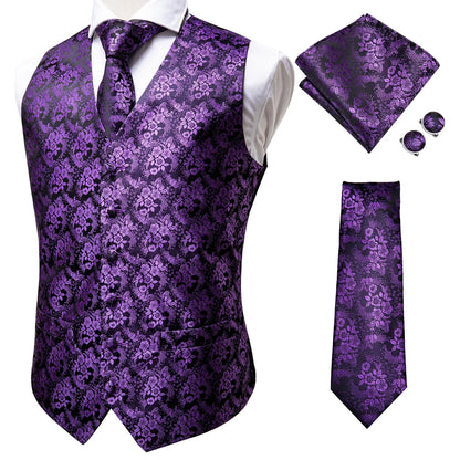 Adult Men's Vest for Suit Luxury Paisley Floral Plaid Suit Vest and Tie Set Blue Gold Red Sliver Wedding Vest Men
