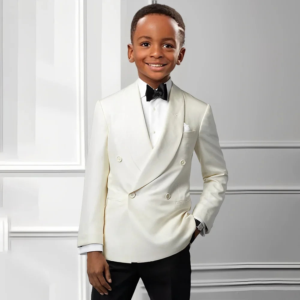Solid Boys Double Breasted Suit Set 2 Pieces Wedding Birthday Party Outfit Classic Shawl Lapel Kids Tuxedo 2-20T