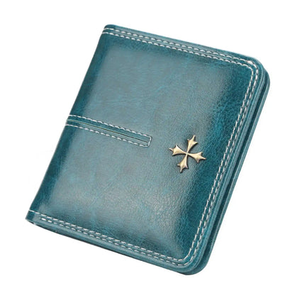 Portefeuille court en PU ciré huilé pour femmes, porte-monnaie multi-cartes avec fermeture éclair, sac tout-en-un