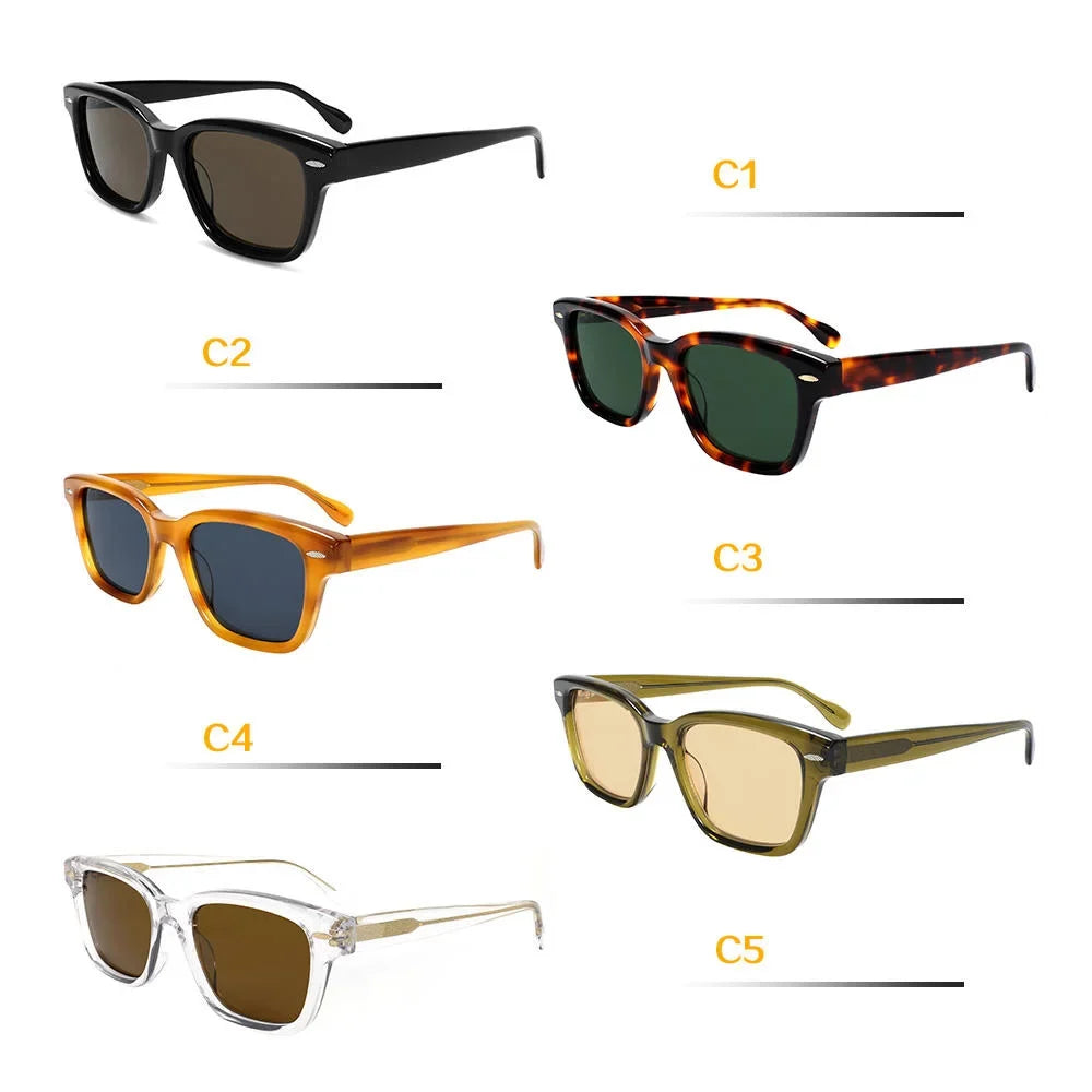 Tortoise Acetate Sunglasses Vintage Rivet G15 UV400 Non Polarized Rectangle Frame Unisex High Quality Sun Glasses