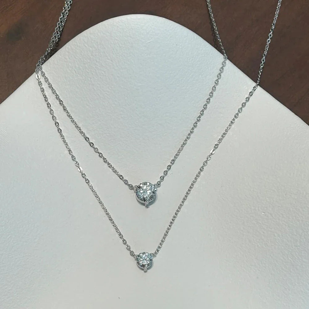 1CT 2CT 3CT Moissanite Necklace for Women Round Cut Lab Diamond 100% 925 Sterling Silver Classic 3 Claws Pendant Wedding Jewelry
