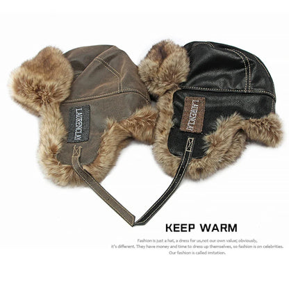 Bomber Hat New Thick Warm Men Women Russian Fur Hat Male Windproof PU Leather Ski Trapper Earflap Cap Winter Hat Ushanka