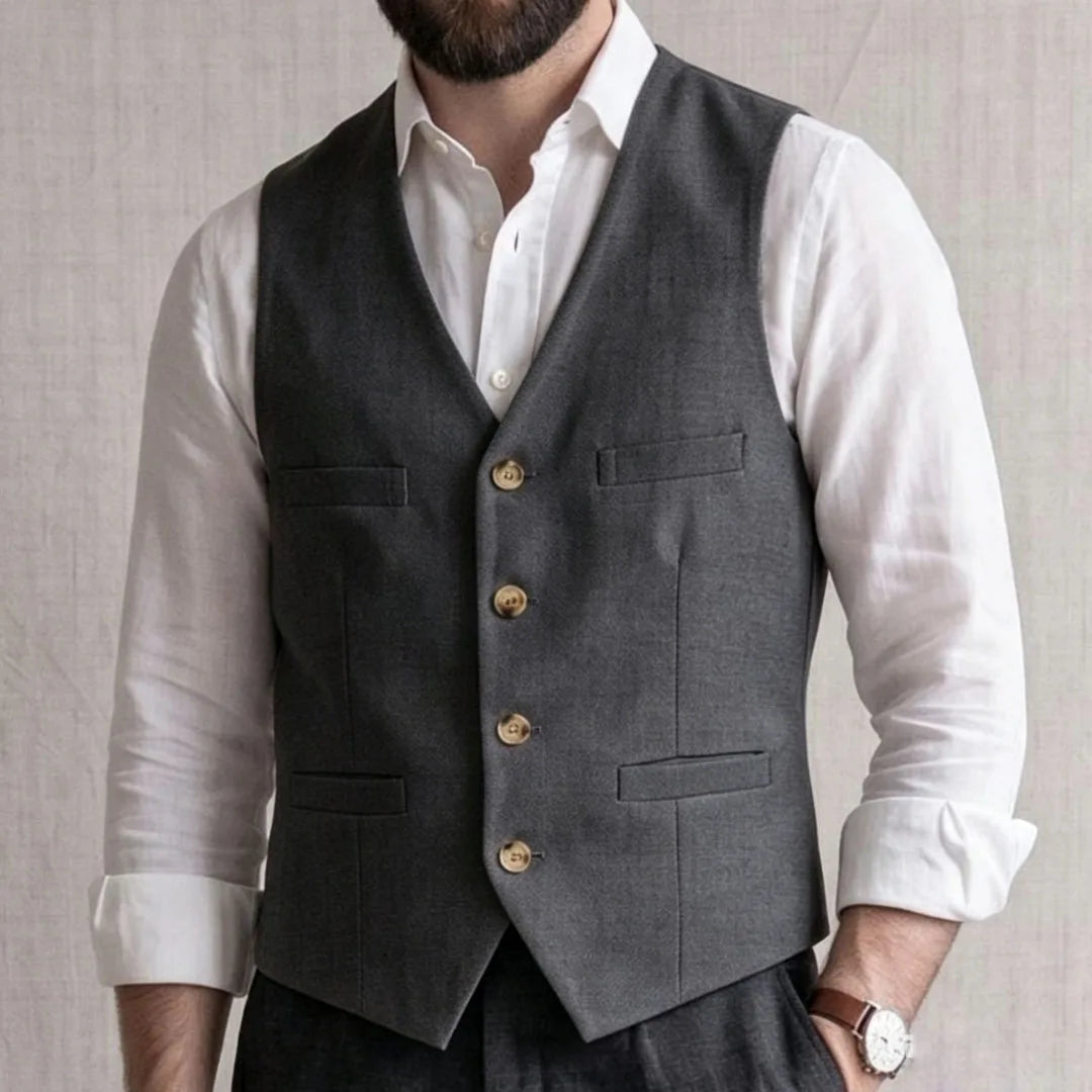 Men Vest Gray Solid Single Button V Neck Waistcoat For Wedding Banquet Business Party Office Work Casual Daily Men Suit Vest