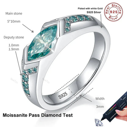 5x10mm Marquise Cut Mossanite Rings for Women Man 925 Sterling Sliver with Gold Plated Jewelry Ladies Band Women's Ring