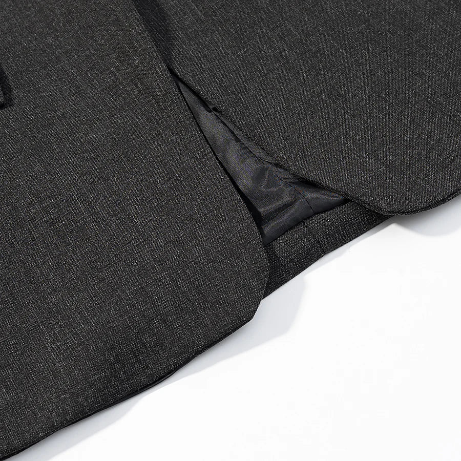 Women Casual Asymmetrical Dark Grey Blazer One Button Long Sleeve Jacket Coats 2026 Trend Vintage Solid Office Blazers