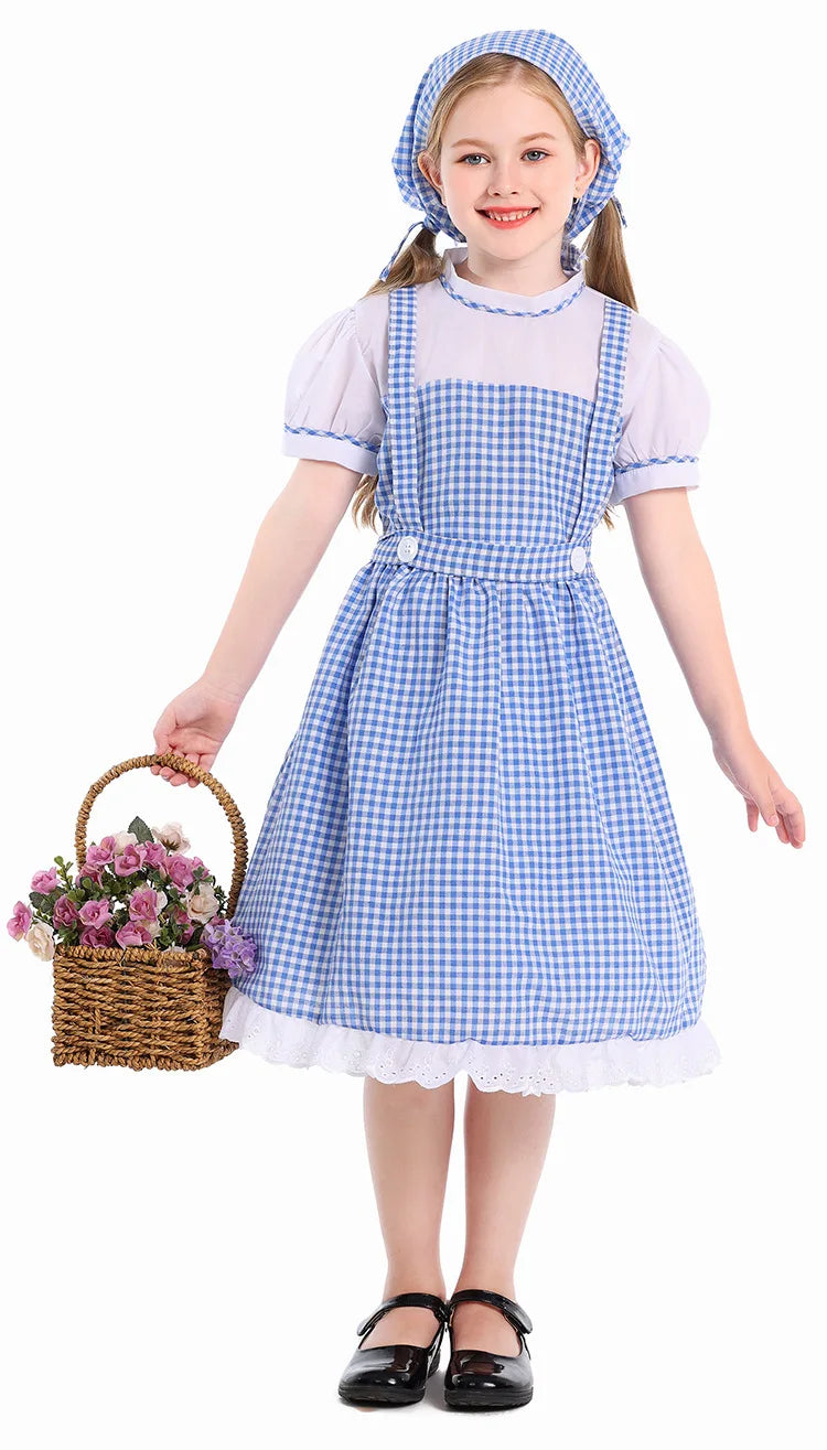 Hildren's Dorothy From The Wizard of Oz Costume Halloween Cosplay Lolita Maid Pastoral Character Shooting Dress
