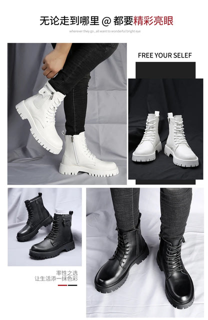 Fashion White Boots For Men New British Style Platform Motorcycle Boots Good Quality Casual Men’s High Top Leather Shoes Punk