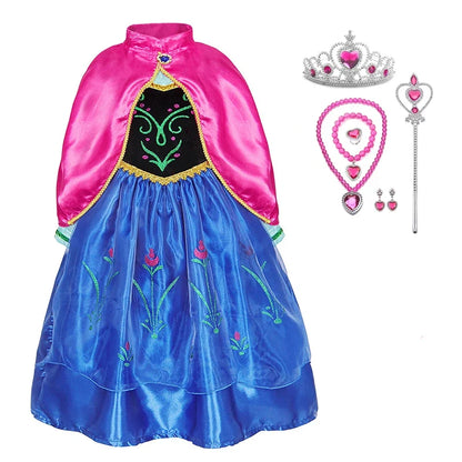 Disney Anna Dress with Cape for Kids Girl Carnival Princess Disguise Frozen Party Clothing Girls Hallloween Anna Gown Prom Dress