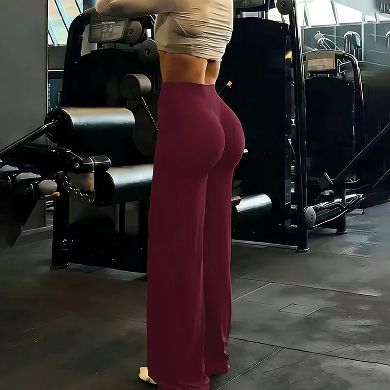 Gym Workout Wide Leg Leggings Ultra Soft High Waist Tummy Control Loose Yoga Pants Women Hip Lifting Straight Sports Trousers
